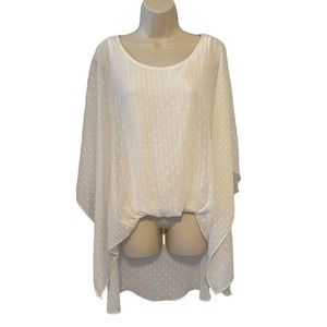 Glam White Hi Low Angel‎ Sleeve Top Lined Body Sheer Arms Flowy Style Pre-owned